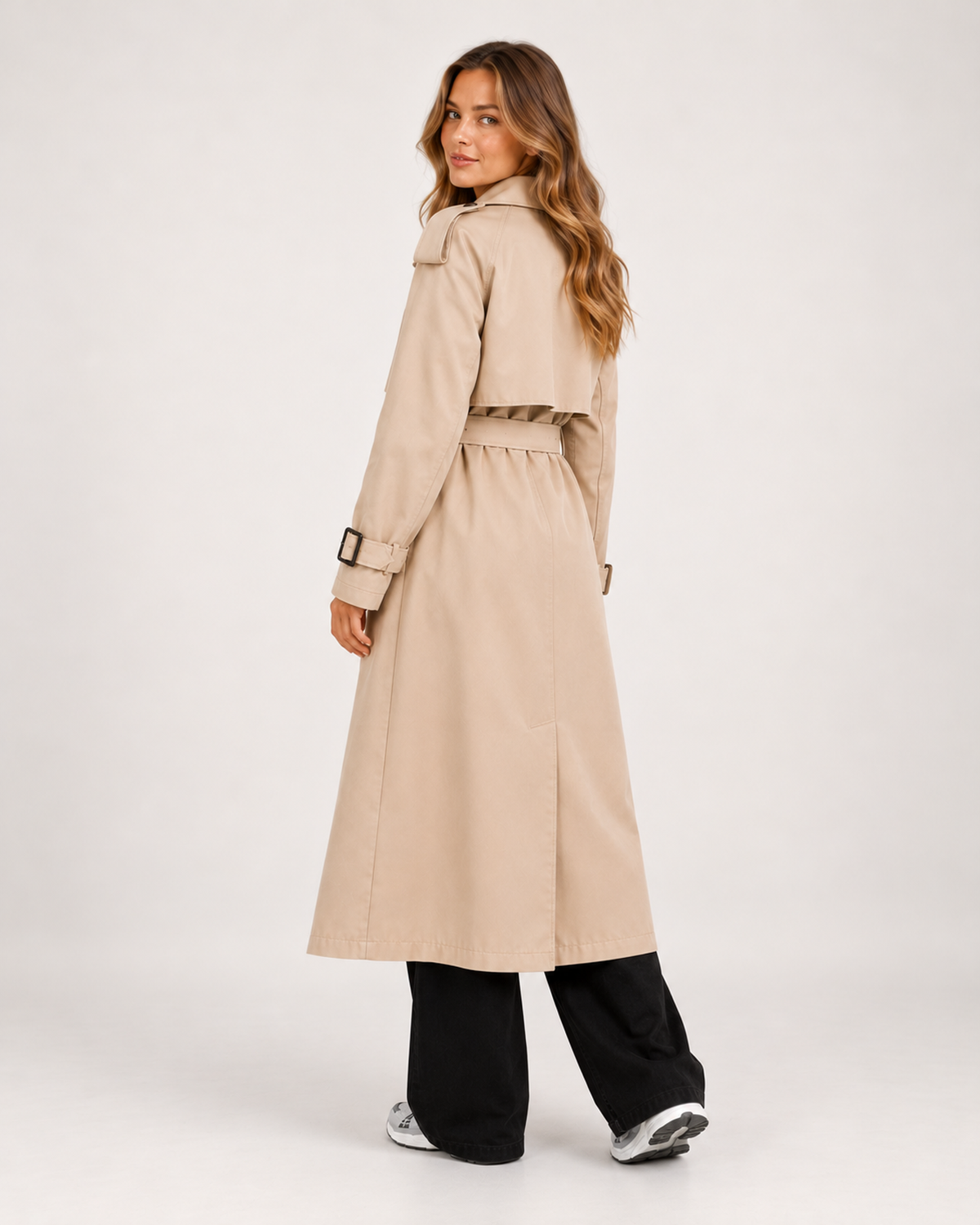 Women's Trench Coat – Long Belted Trench Coat product view