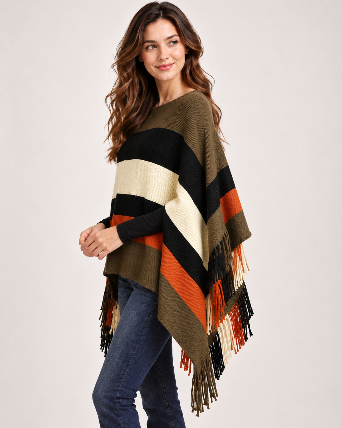 Women's colour block poncho side view