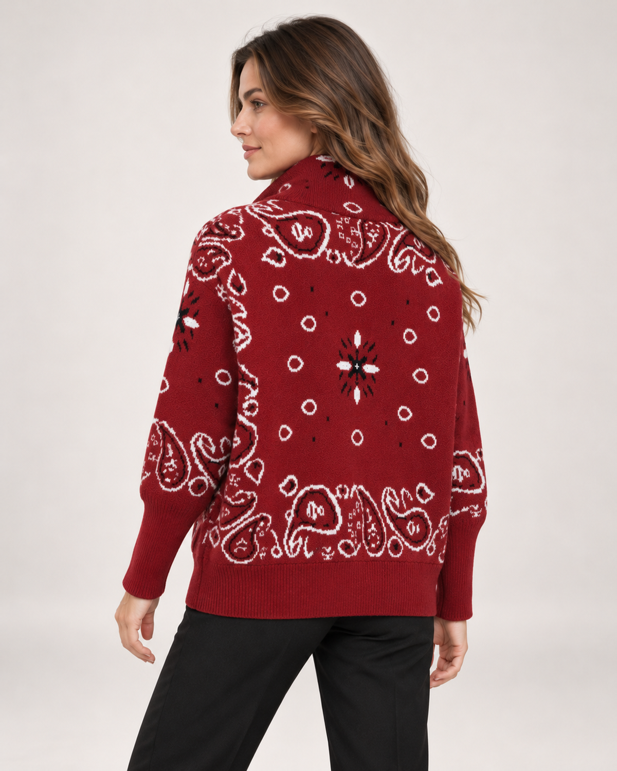 Women's Knitted Cardigan with Zip Front and High Neck product view