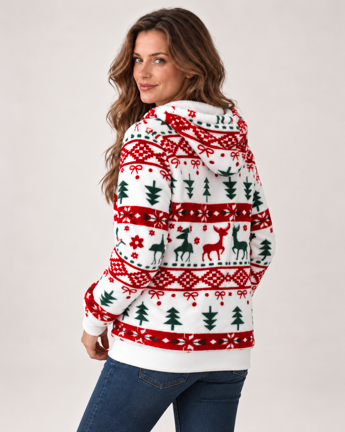 Women's Christmas Cardigan with Hood and Zip Front product view