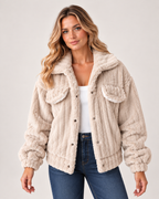 Women's Borg Jacket with Collar and Chest Pockets product detail view