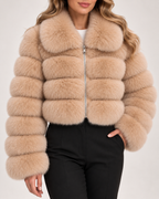 Women's Faux Fur Jacket with Cropped Shape and Wide Collar product view