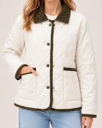 Women's Quilted Jacket – Lightweight Contrast Trim Button-Up Coat product view