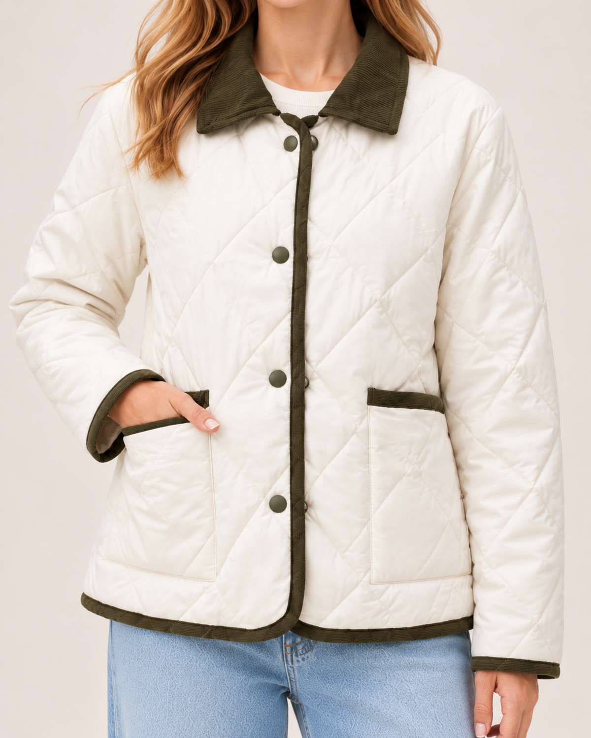 Women's Quilted Jacket – Lightweight Contrast Trim Button-Up Coat product view