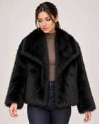 Women's Faux Fur Jacket with Wide Lapel Collar product detail view