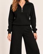 Women's black half zip co-ord set close front view