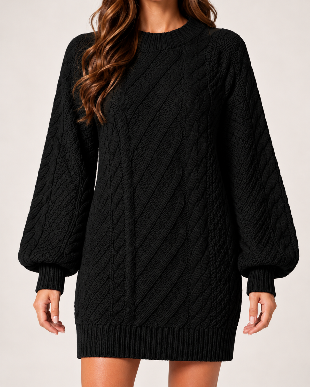 Women's black oversized cable knit jumper dress product detail