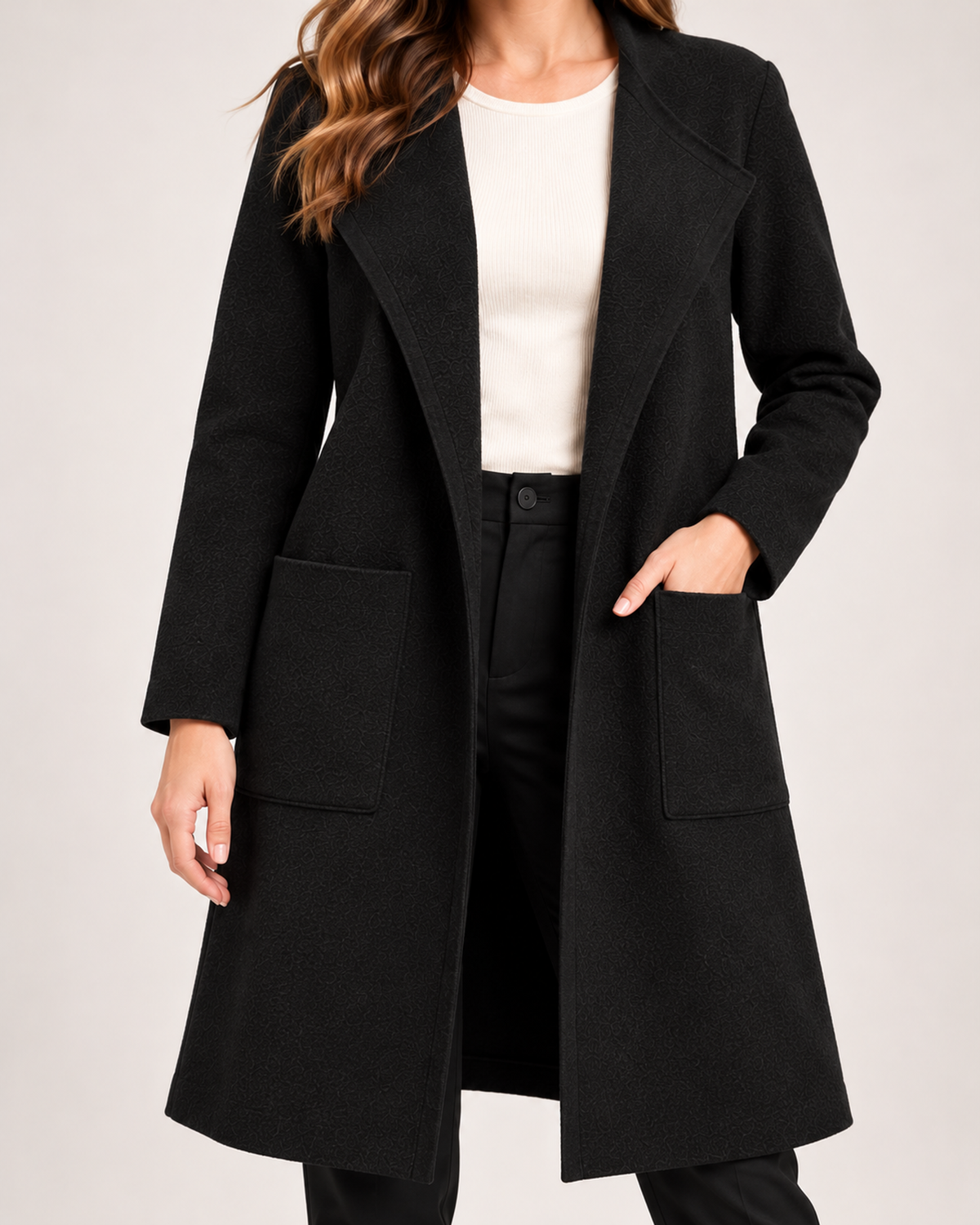 Women's Coatigan with Lapel Collar and Pockets product view