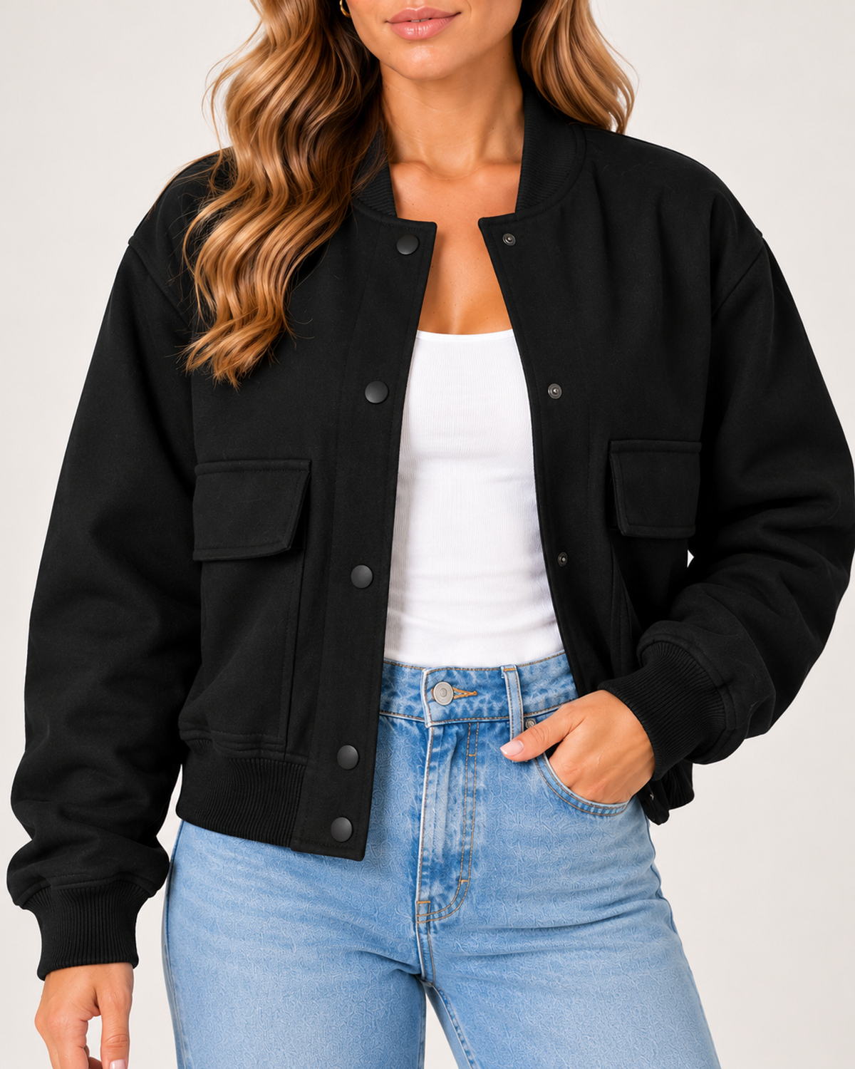 Women's Oversized Bomber Jacket – Button Front Casual Jacket product view