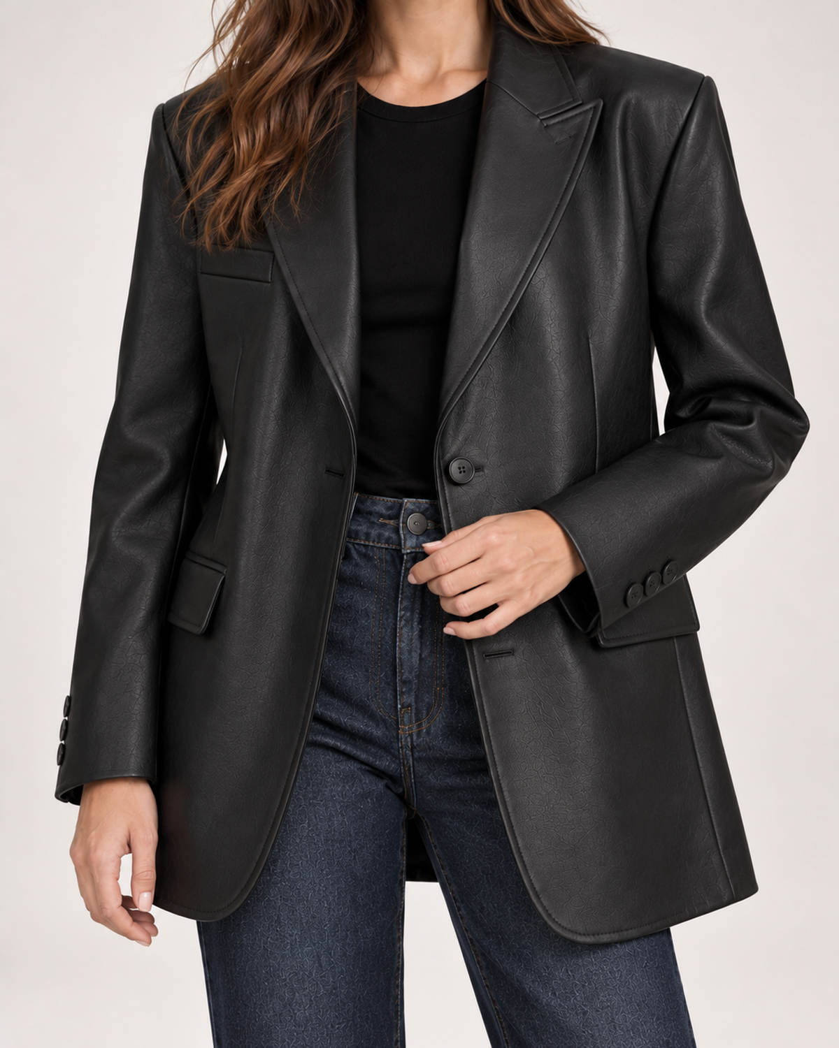 Women's Faux Leather Blazer with Oversized Fit product view