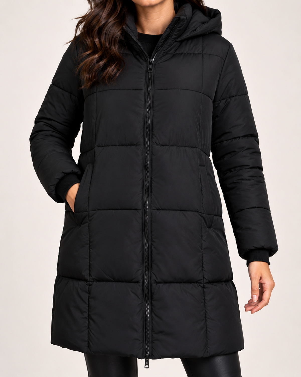 Women's Longline Padded Puffer Coat with Hood product view