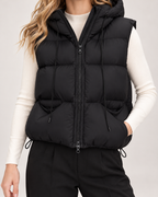Women's Hooded Gilet with Padded Design and Drawstring Hem product view