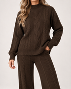 Women's Knitted Co-Ord Set with Cable Knit Jumper and Wide Leg Trousers product view