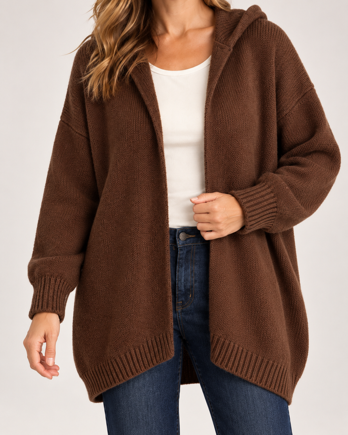 Women's Hooded Cardigan with Knitted Finish product view