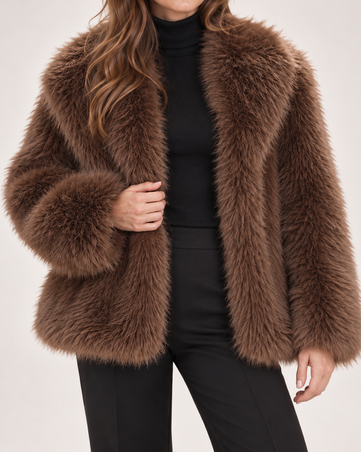 Women's Faux Fur Jacket with Wide Collar product view