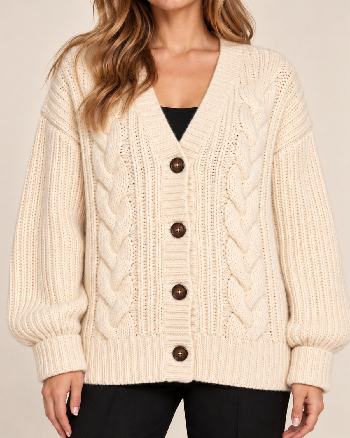 Women's cream chunky cable knit cardigan product detail