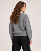 Women’s Collared Jumper with Colour Block Design in Grey, full body view