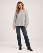 Women’s Fluffy Jumper with Crew Neck in Grey, full body view