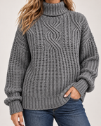 Women's Roll Neck Jumper with Cable Knit product view