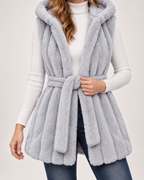 Women's Hooded Gilet with Faux Fur Finish and Belt product view