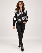 Women’s black half-zip floral jumper – full outfit view