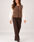 Women's brown borg gilet full length styling view