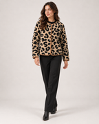 Women’s leopard print jacket full length styling view