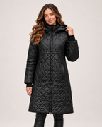 Women's Long Quilted Coat with Diamond Stitching product view