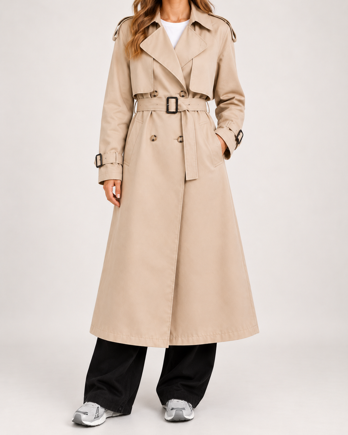 Women's Trench Coat – Long Belted Trench Coat product view
