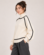 Women's white contrast trim turtleneck jumper side view