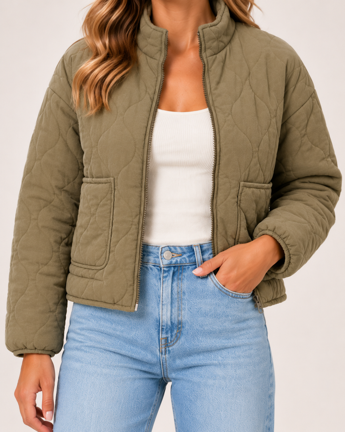 Women's Quilted Jacket – Lightweight Casual Jacket with Front Pockets product view