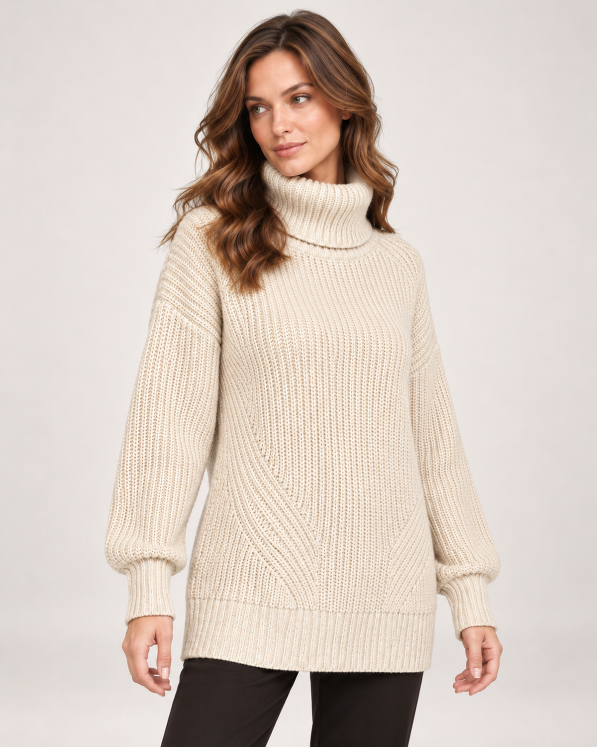 Women's Roll Neck Jumper with Relaxed Longline Fit beige close variant view