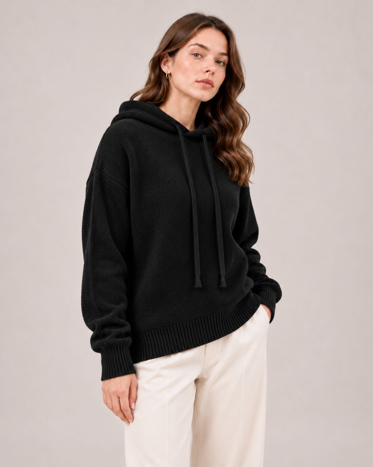 Women's Oversized Knitted Hoodie black close variant view