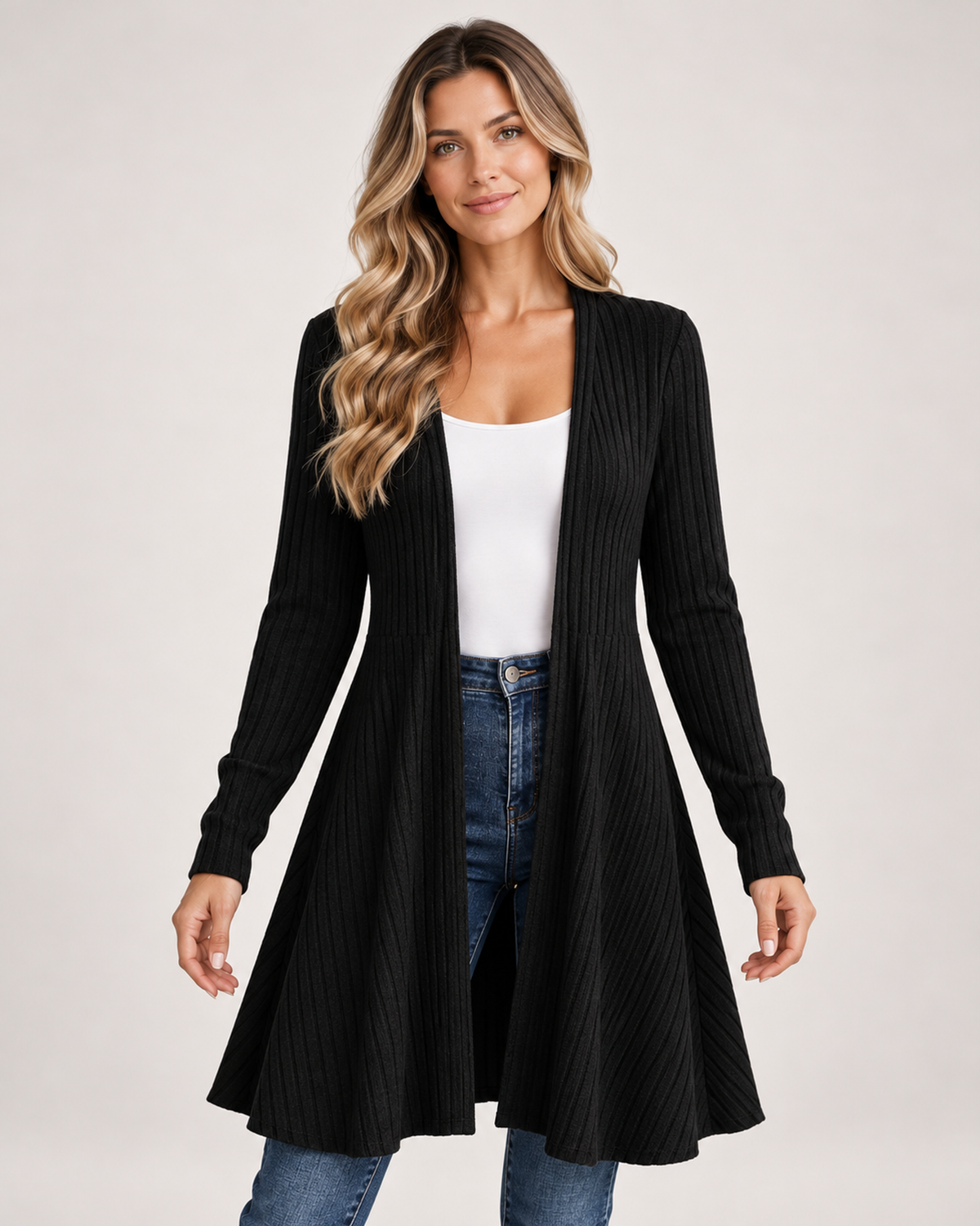 Women's Longline Cardigan with Open Front black close variant view
