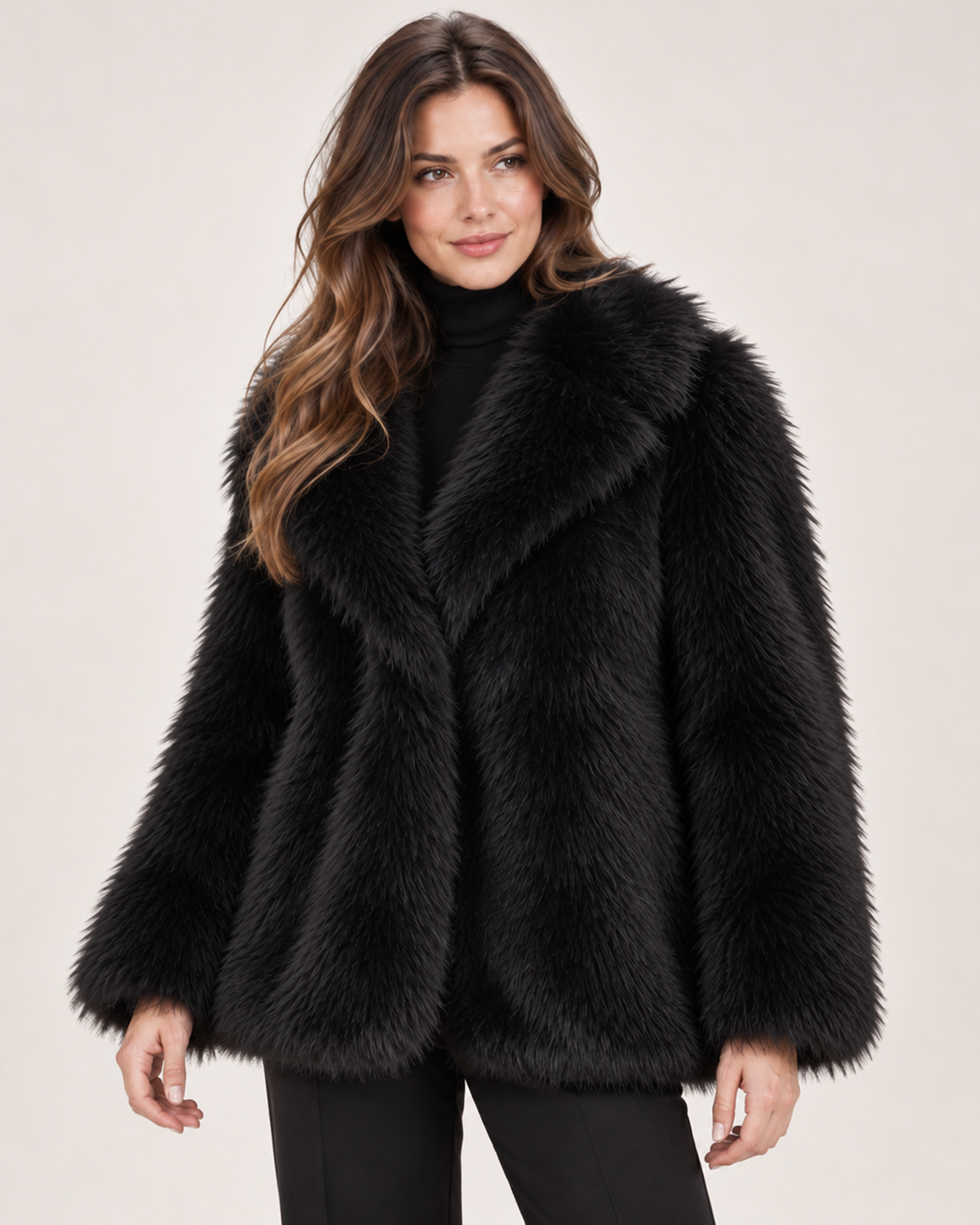 Women's Faux Fur Jacket with Wide Collar black close variant view