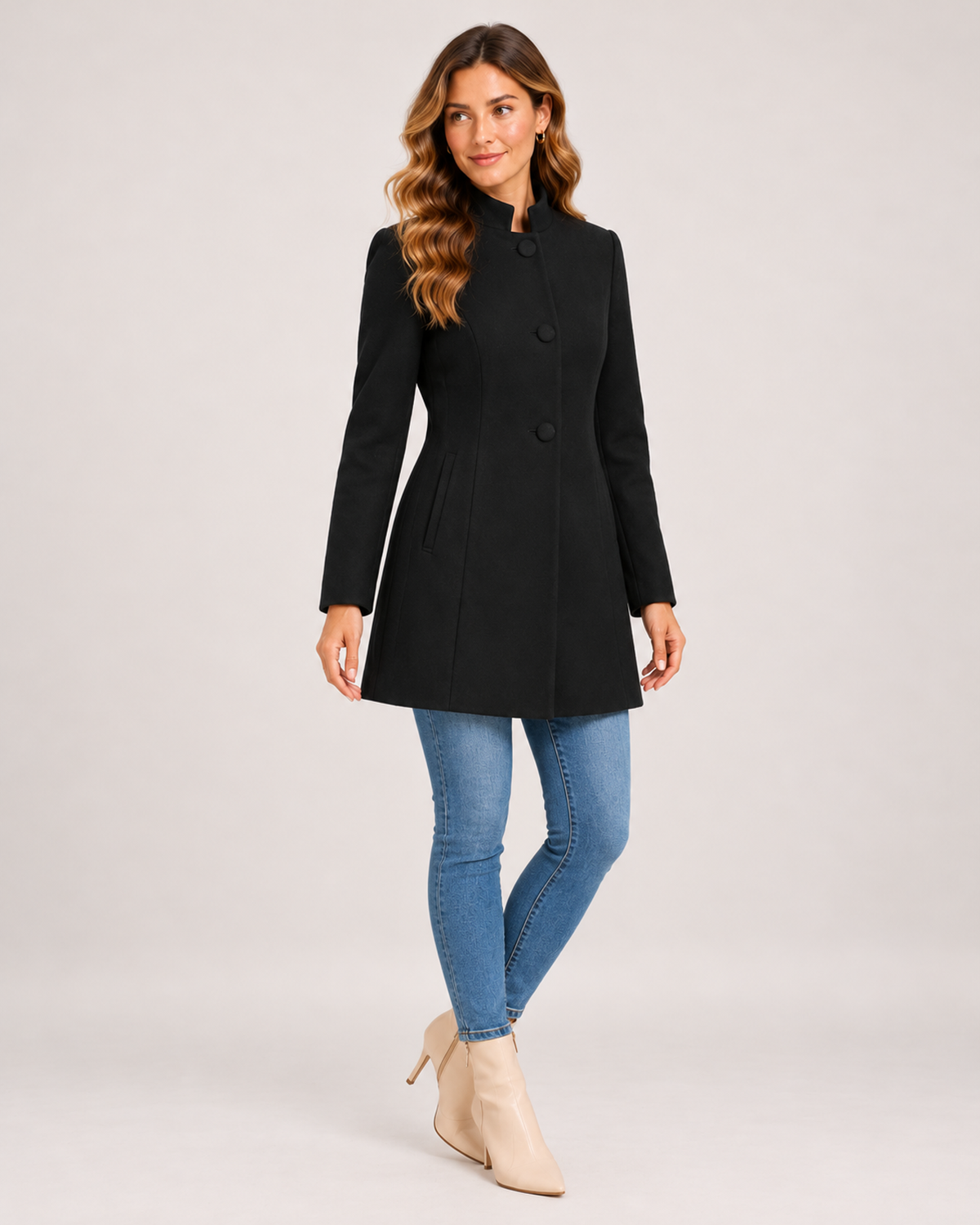 Women's Stand-Collar Longline Blazer black close variant view