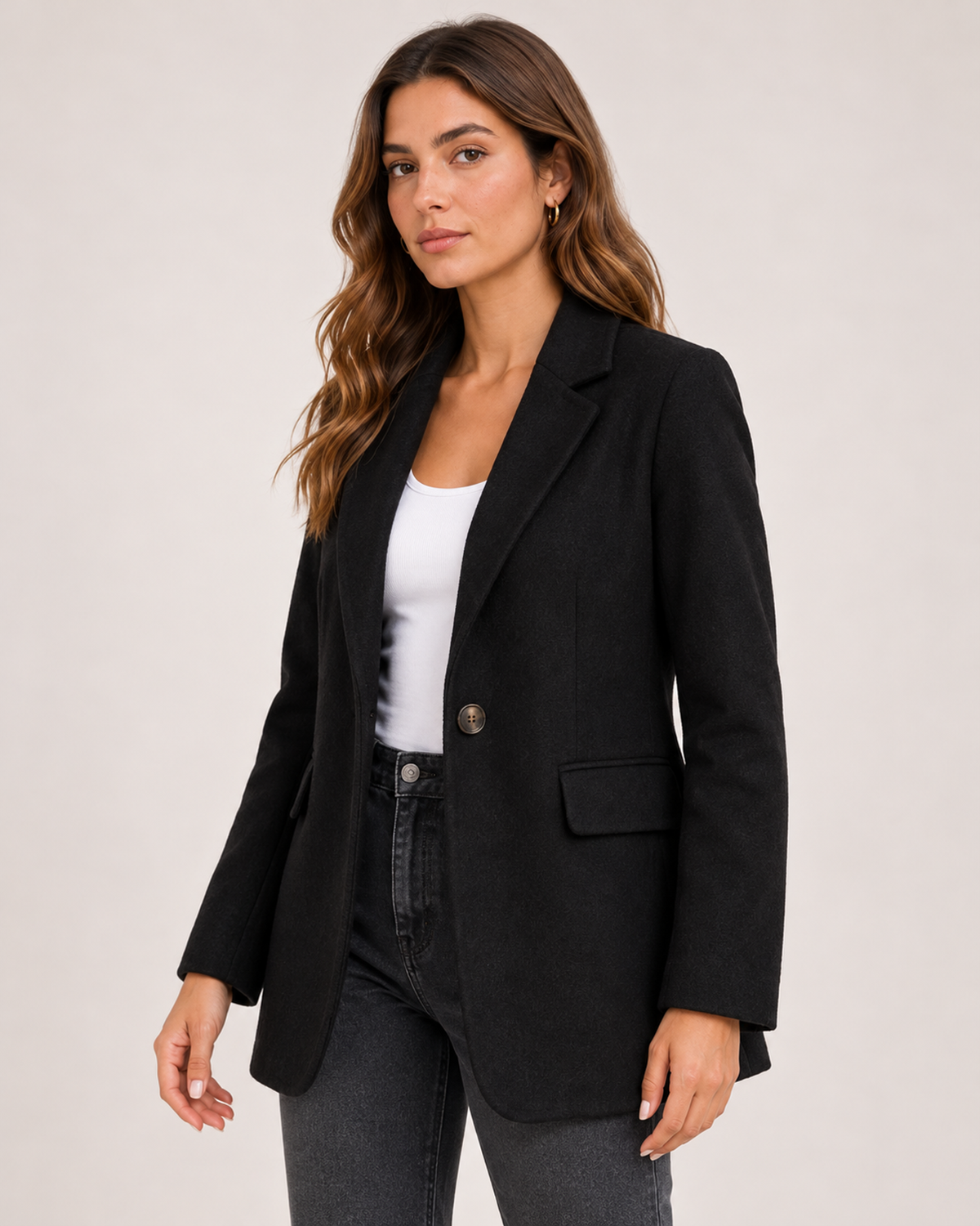 Women's Casual Blazer with Single Button black close variant view