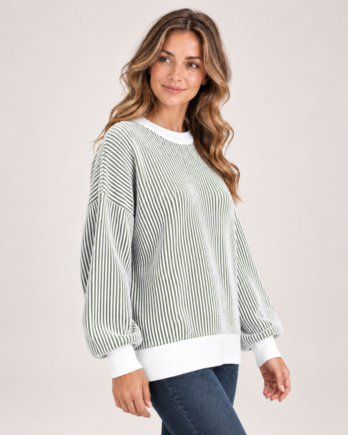 Women's Striped Jumper with Contrast Trim green close variant view