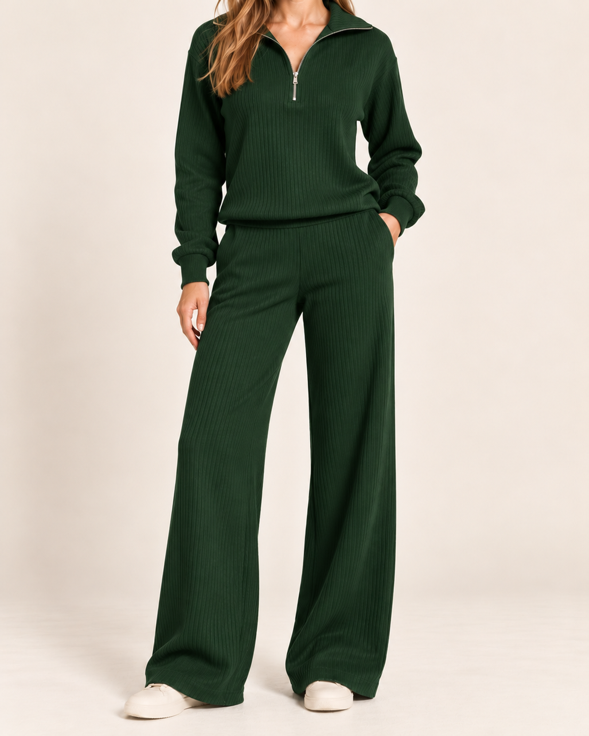 Women's green half zip co-ord set close variant view