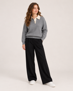 Women’s Collared Jumper with Colour Block Design in Grey, lower body product focus view