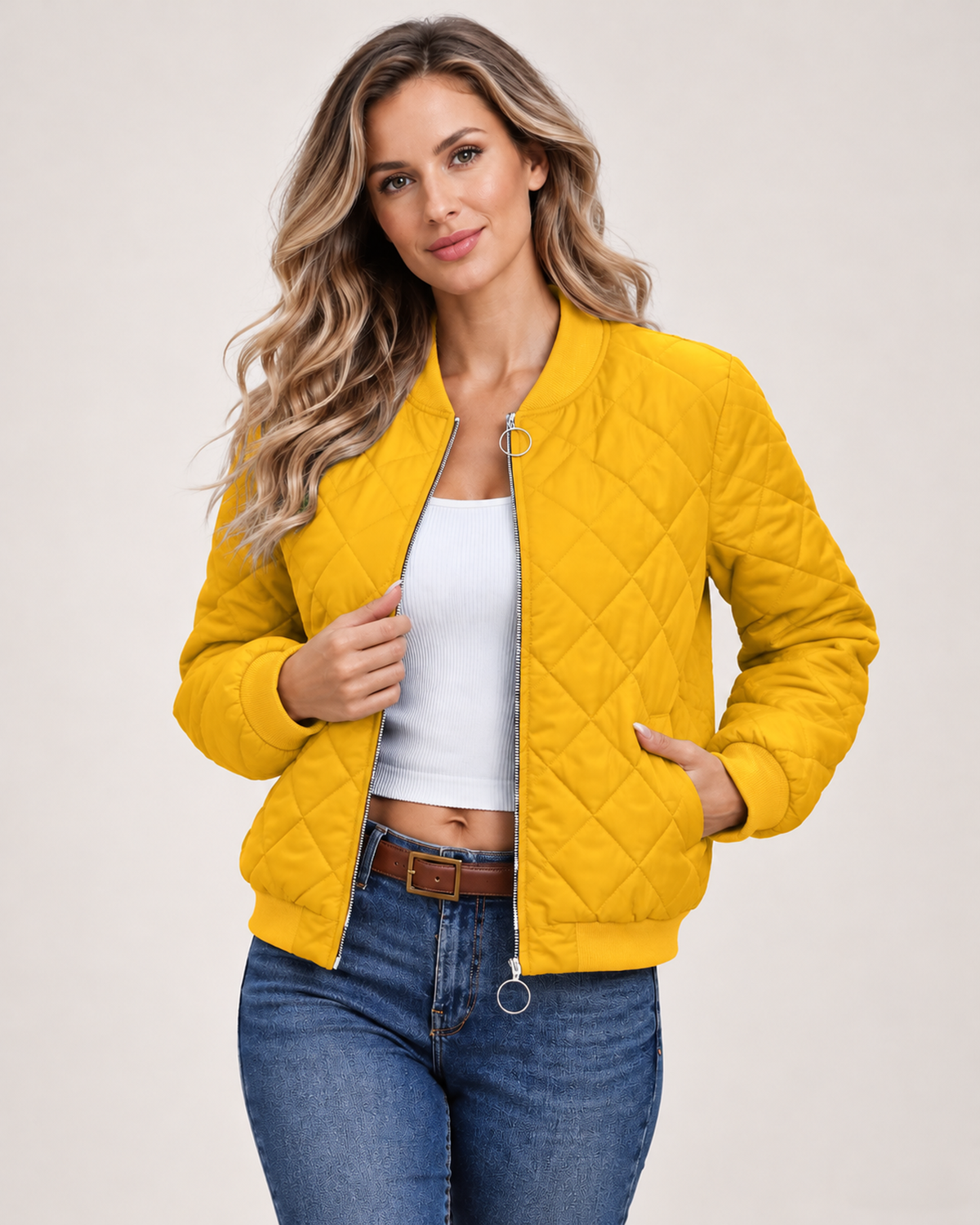 Women's Quilted Jacket with Stand Collar orange close variant view
