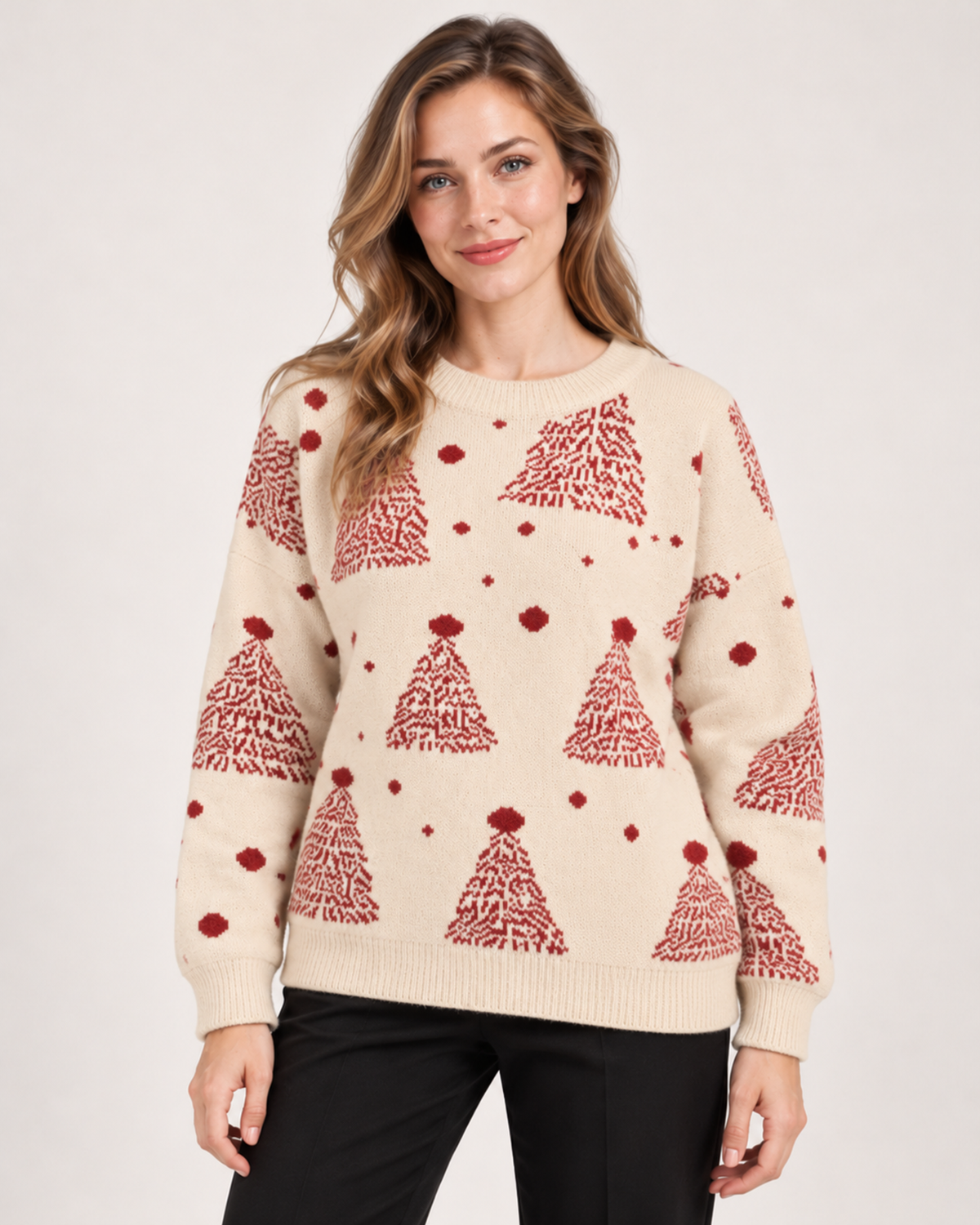 Women's Christmas tree jumper in beige