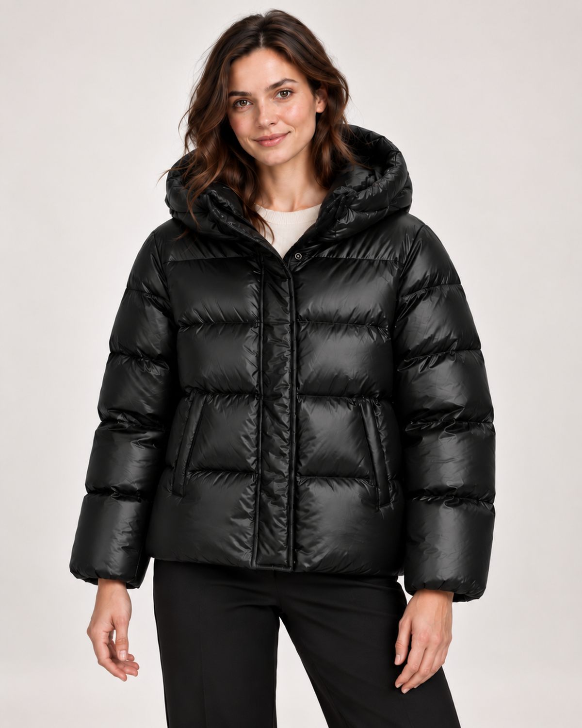 Women's black hooded puffer jacket