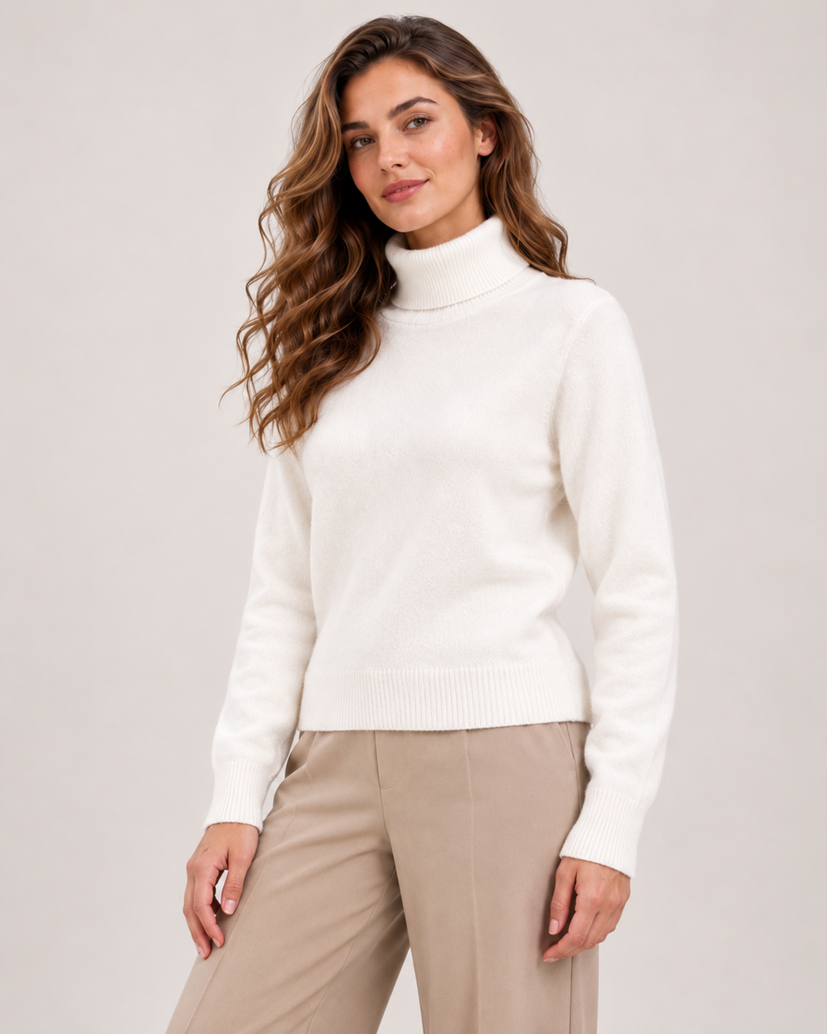 Women's Turtleneck Roll Neck Sweater white close variant view