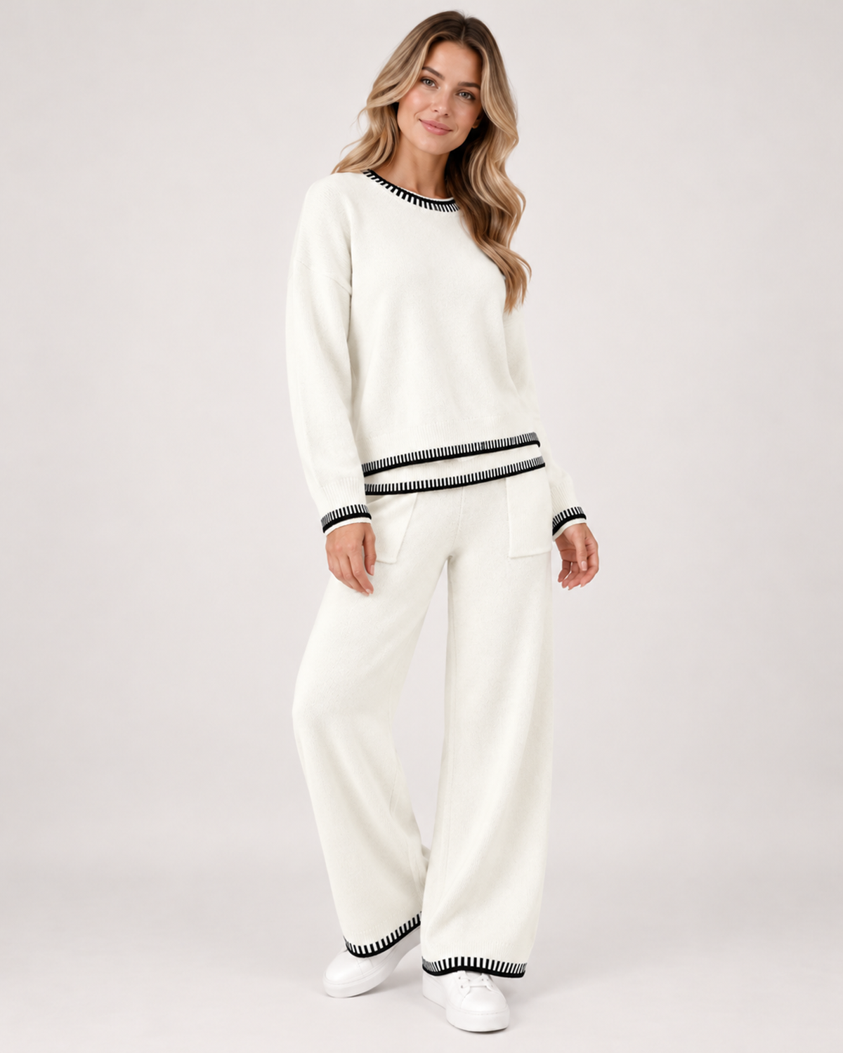 Women's Co-Ord Set with Jumper and Wide Leg Trousers white close variant view