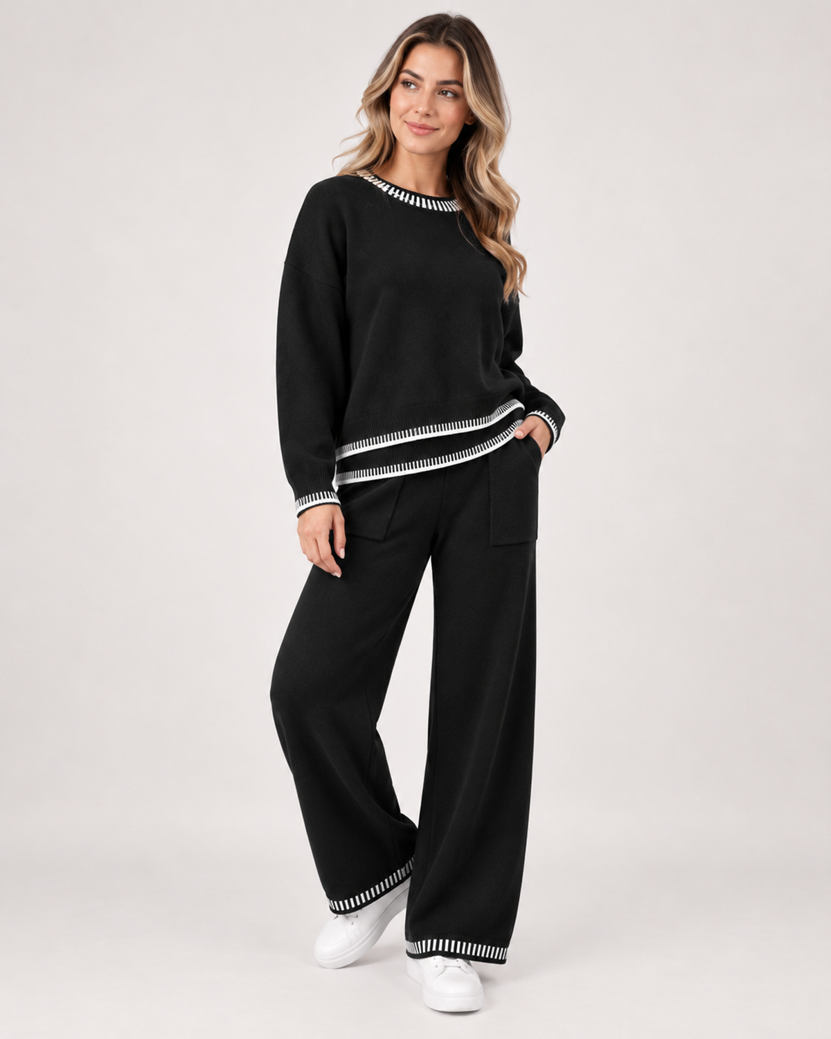 Women's Co-Ord Set with Jumper and Wide Leg Trousers black close variant view
