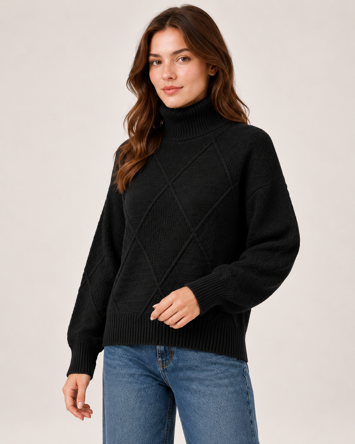 Women's Oversized Turtleneck Jumper black close variant view