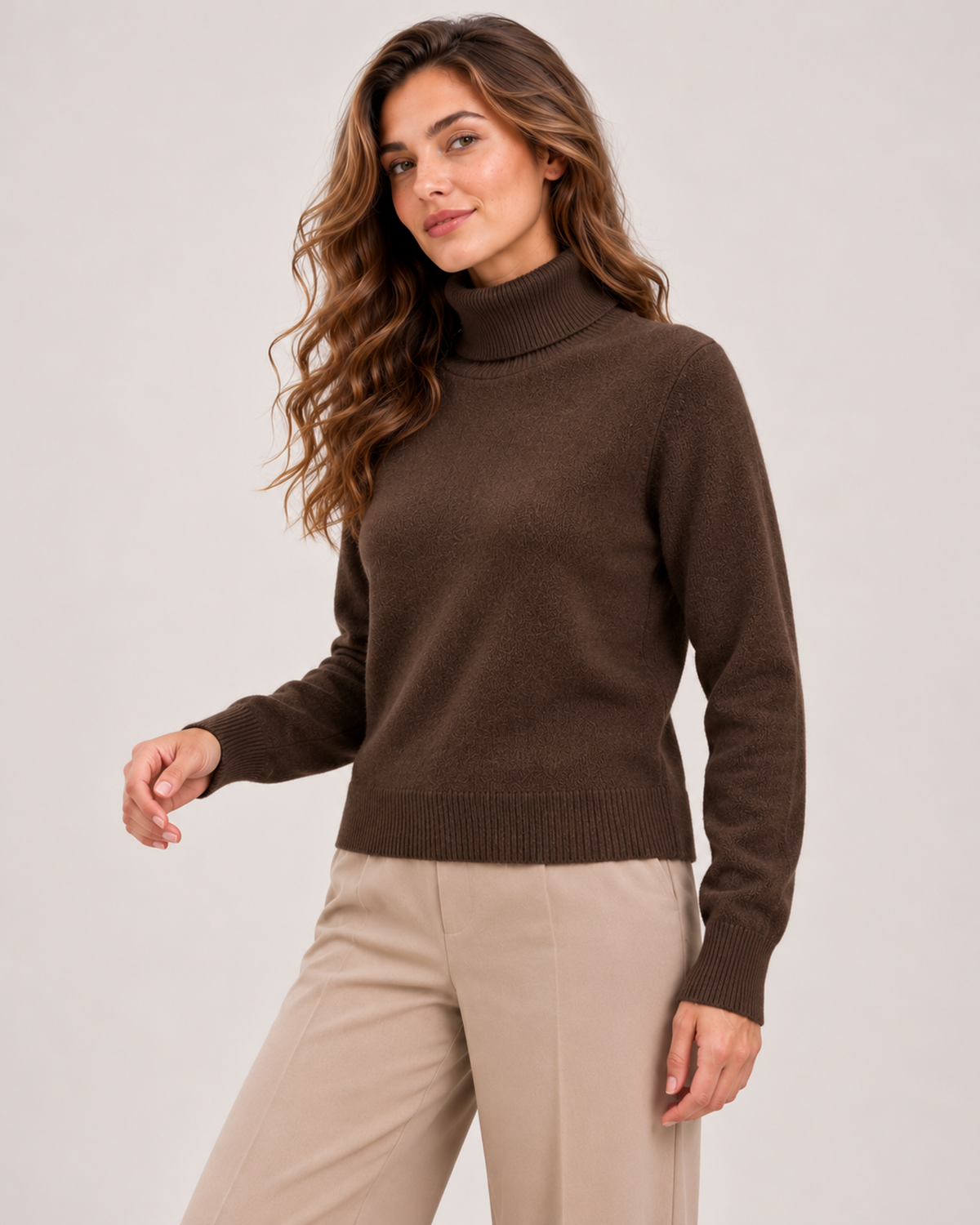 Women's Turtleneck Roll Neck Sweater brown close variant view