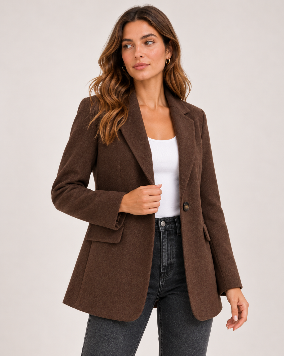 Women's Casual Blazer with Single Button brown close variant view