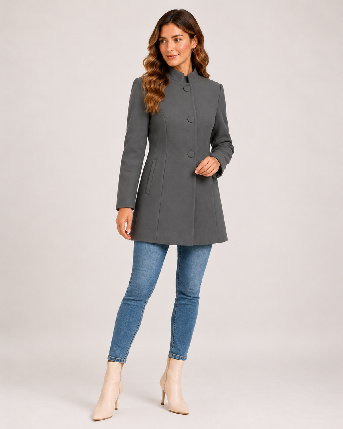 Women's Stand-Collar Longline Blazer grey close variant view